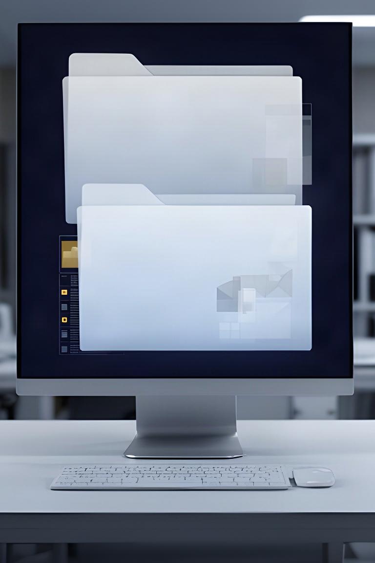 Archivio digitale protetto rappresentato su un monitor in un ambiente di lavoro ordinato