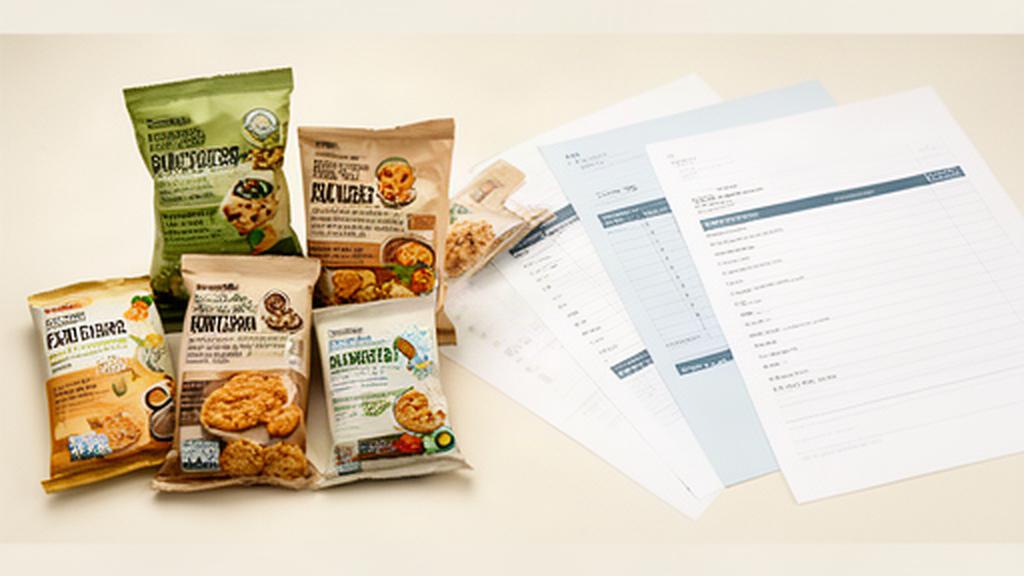 Snack senza zuccheri confezionati accanto alla documentazione nutrizionale di produzione