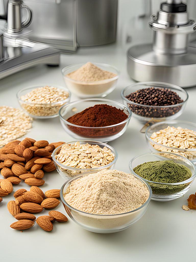 Ingredienti naturali certificati disposti sul banco di un laboratorio alimentare italiano