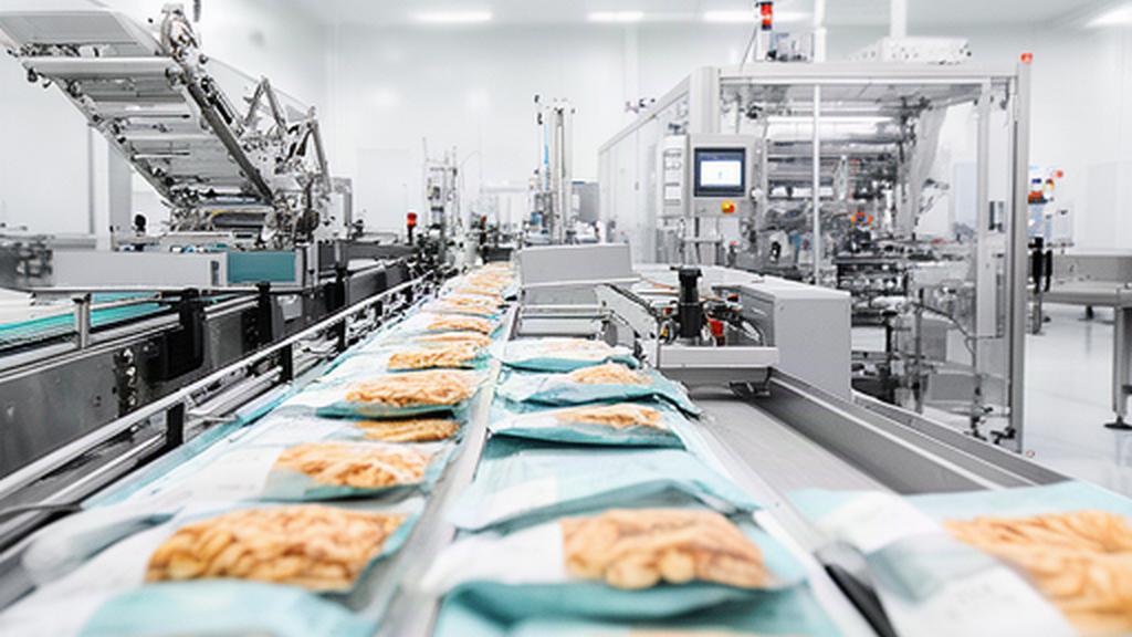Linea di confezionamento per snack senza zuccheri in uno stabilimento luminoso