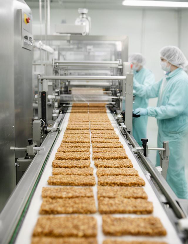 Linea di produzione di barrette proteiche in uno stabilimento alimentare italiano