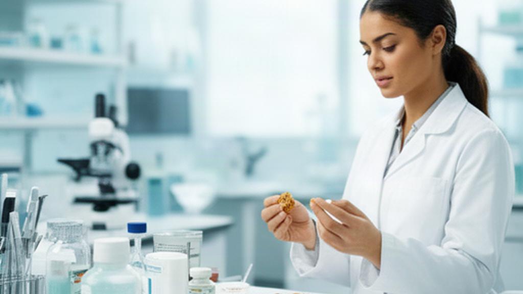 Tecnologa alimentare mentre controlla una nuova ricetta nel laboratorio di ricerca