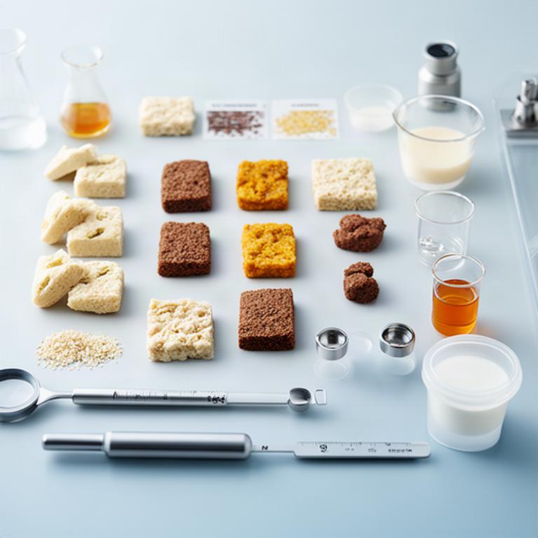 Campioni di snack funzionali analizzati su un tavolo di ricerca alimentare