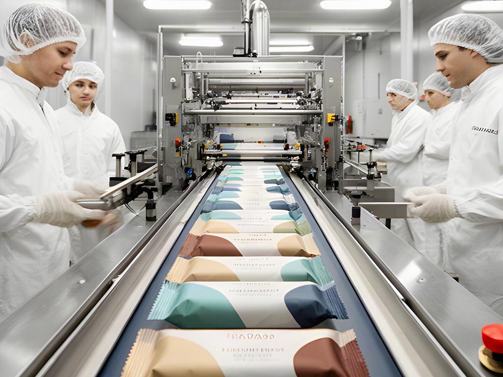 Linea di produzione italiana con barrette confezionate e operatori al lavoro
