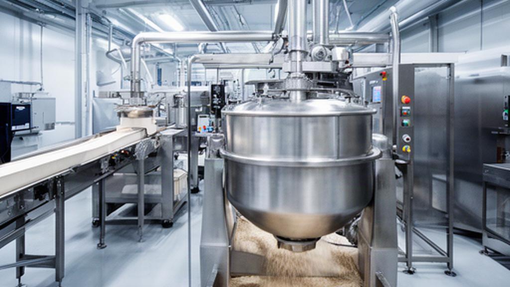 Linea produttiva in acciaio durante la miscelazione controllata degli ingredienti